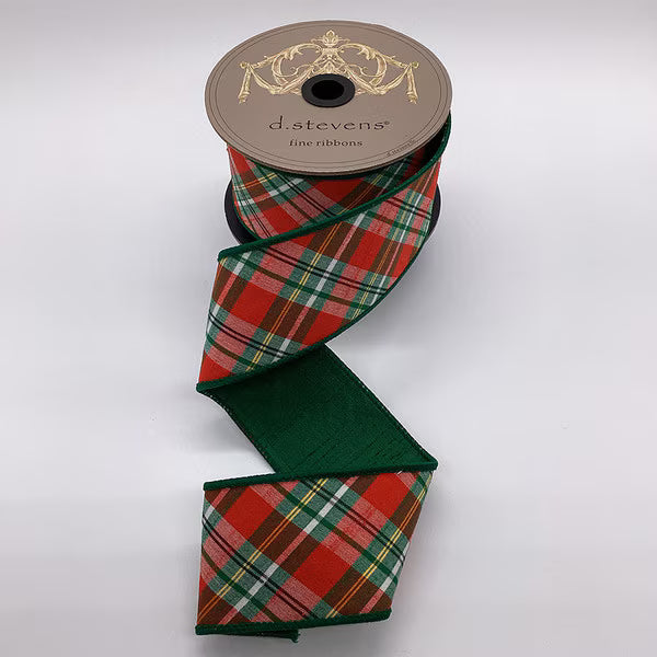 2.5" x 10yds dupion bias cut plaid, red green white black