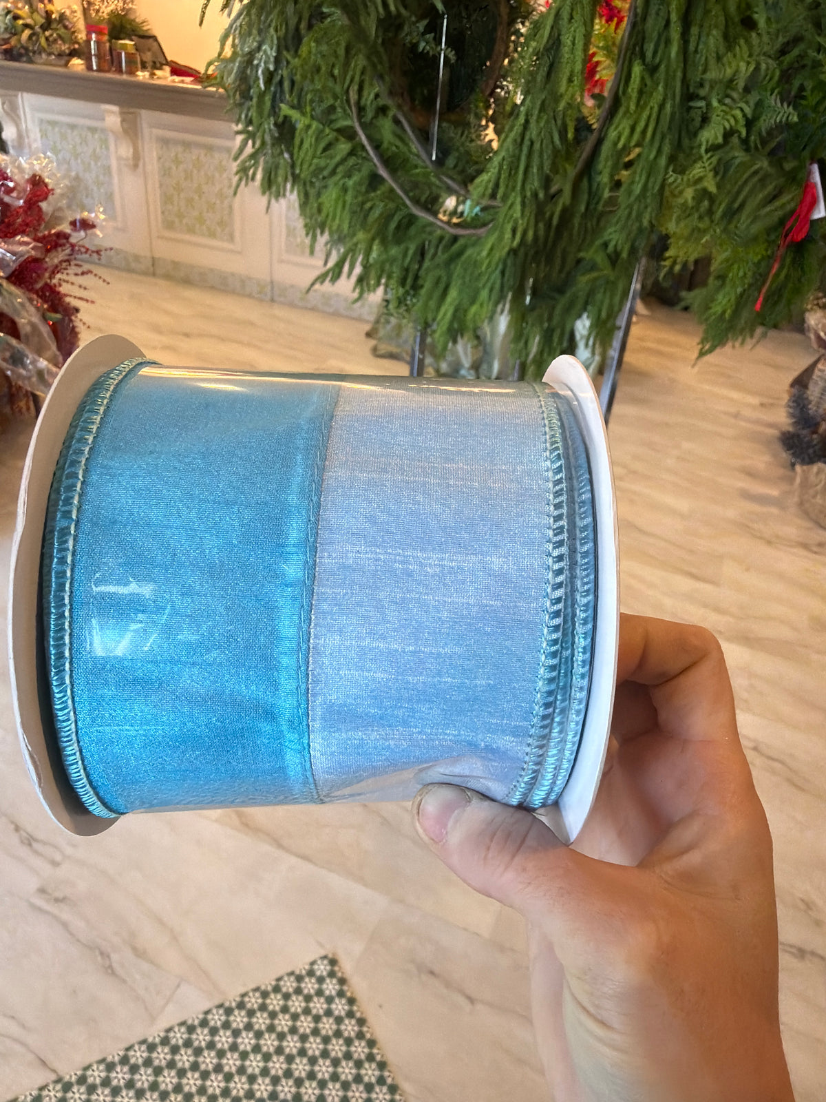 4" X 10 Yds Blue Two Tone Wired Ribbon