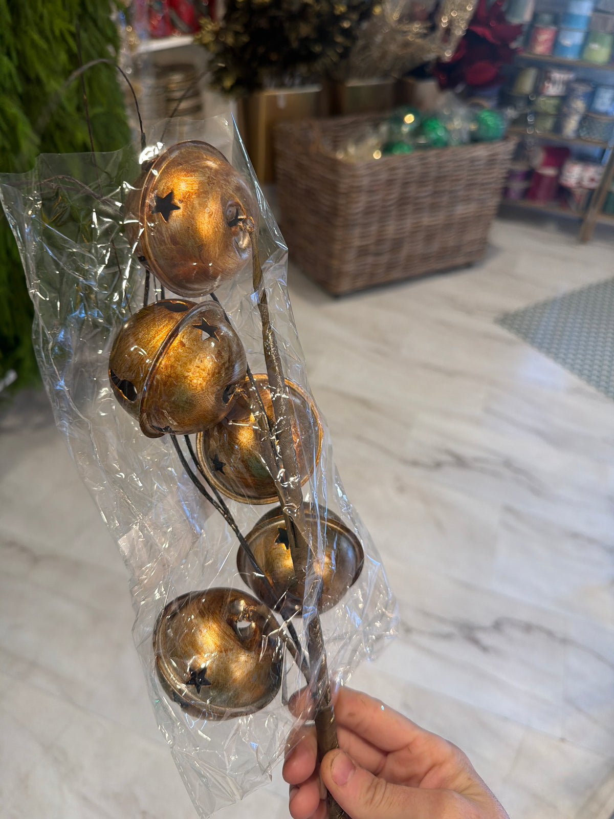 26" Antiqued Gold Bells Branch
