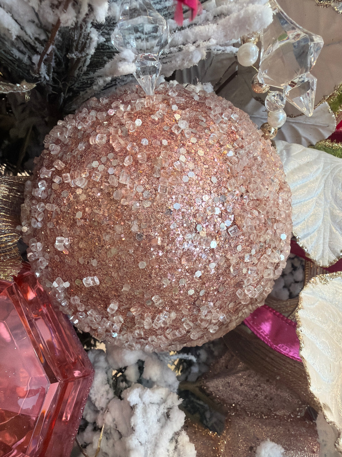 6" Gltr Sequin Iced Ball Ornament