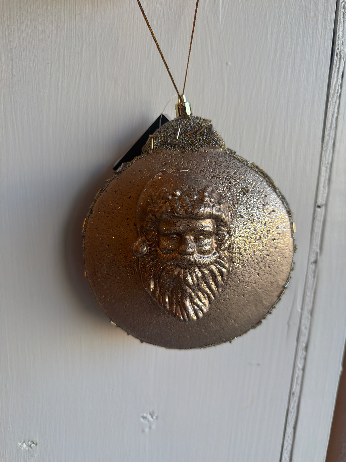 7 Inch Round Gold Santa Head Shatterproof Ornament