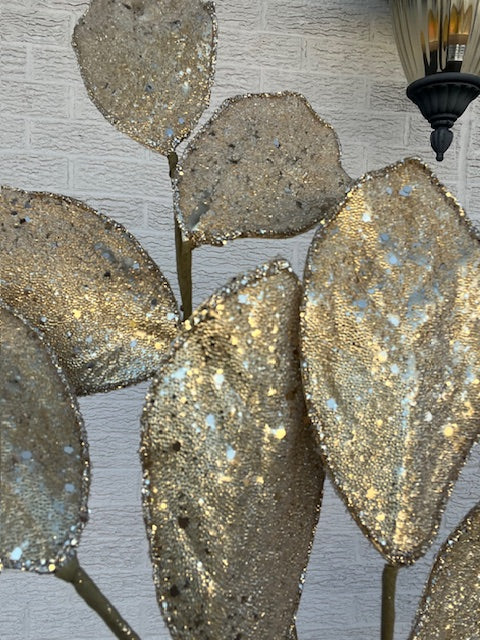 28 Inch Micro Beaded/Sequin Magnolia Leaf Spray