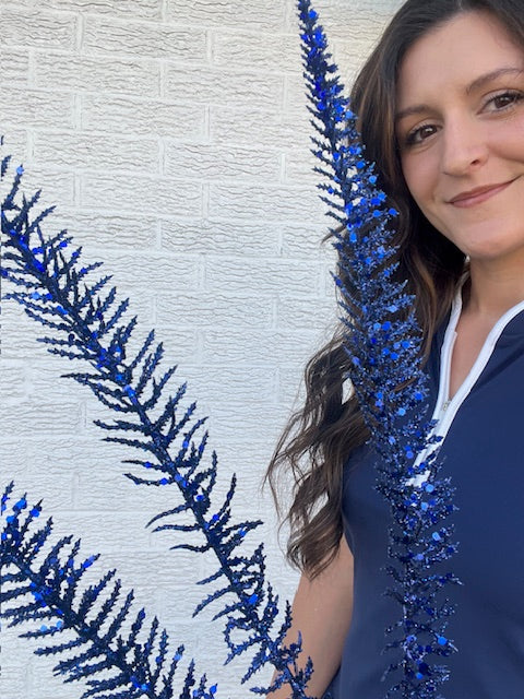 35 Inch Glitter Fern Spray - Midnight Blue