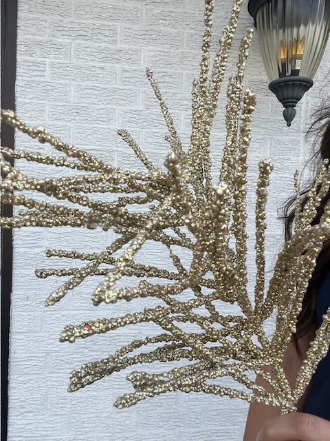 24 Inch Glitter Grass Spray - Champagne