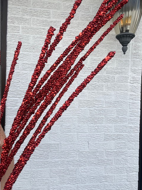 32 Inch Glitter Mini Grass Spray - Red