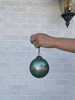 4 Inch Glass Ball Ornament Blue/Bronze