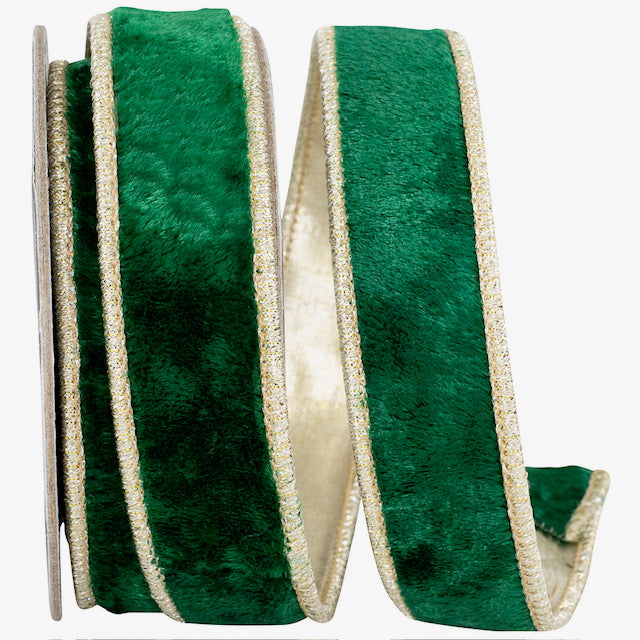 1 Inch X 5 Yards Plush Holiday Green Velvet