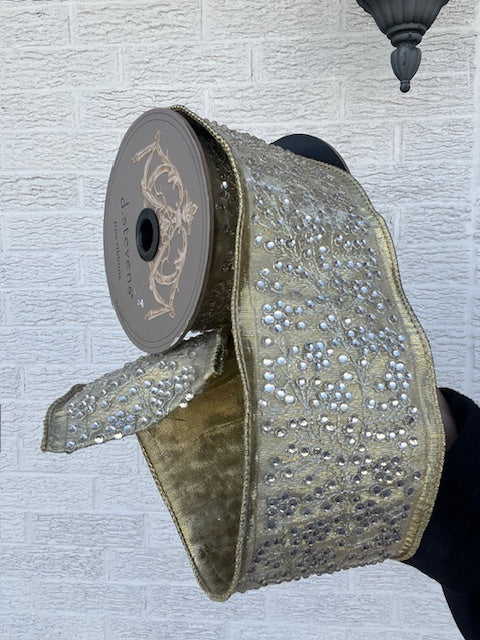 3.25 Inch X 5 Yards Gold Jeweled Metallic