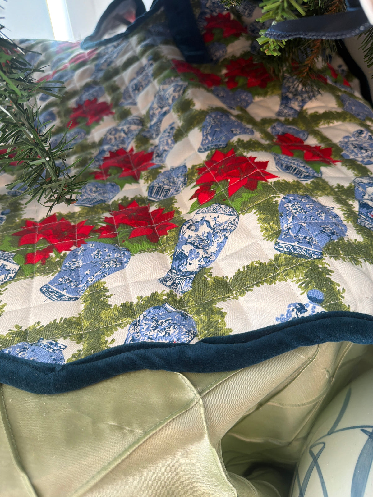 Poinsettias Quilted Tree Skirt