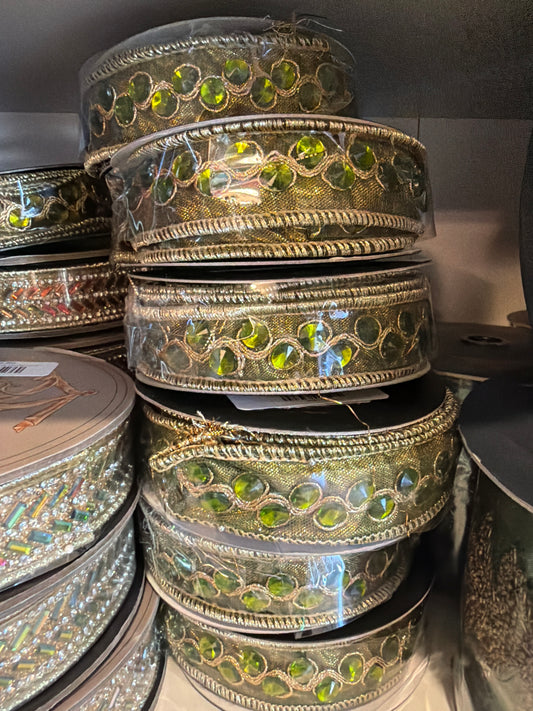 1" X 5YD Olive Jewel Metallic Dupion Wired Ribbon