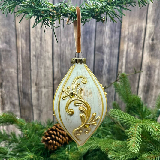 100mm glass finial ornament Venetian Style Glass, gold/antique ivory