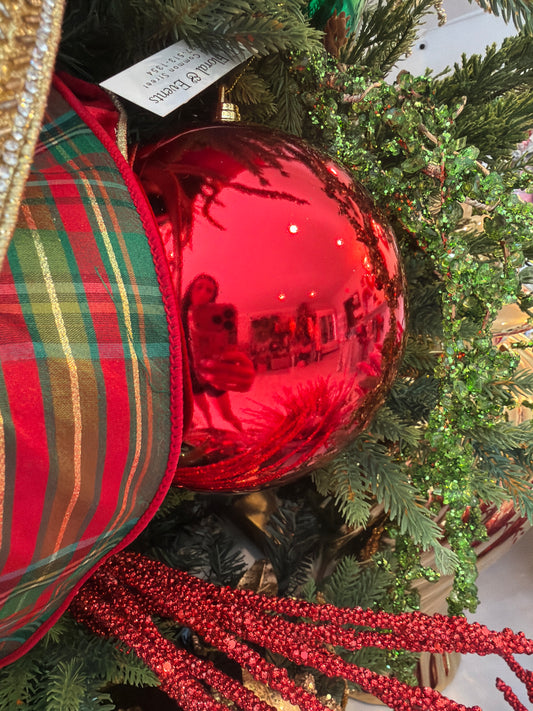 6" Shiny Plastic Ball Ornament - Red