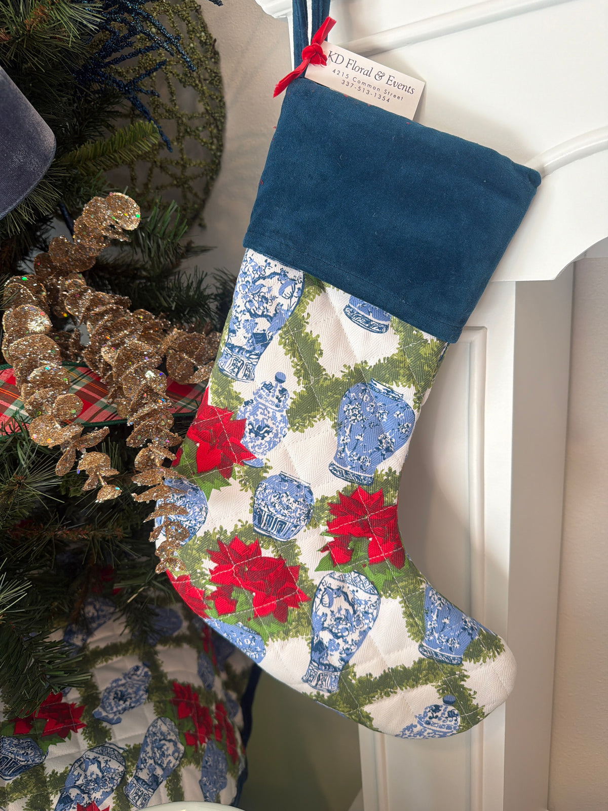 20"  Poinsettias Quilted Stocking