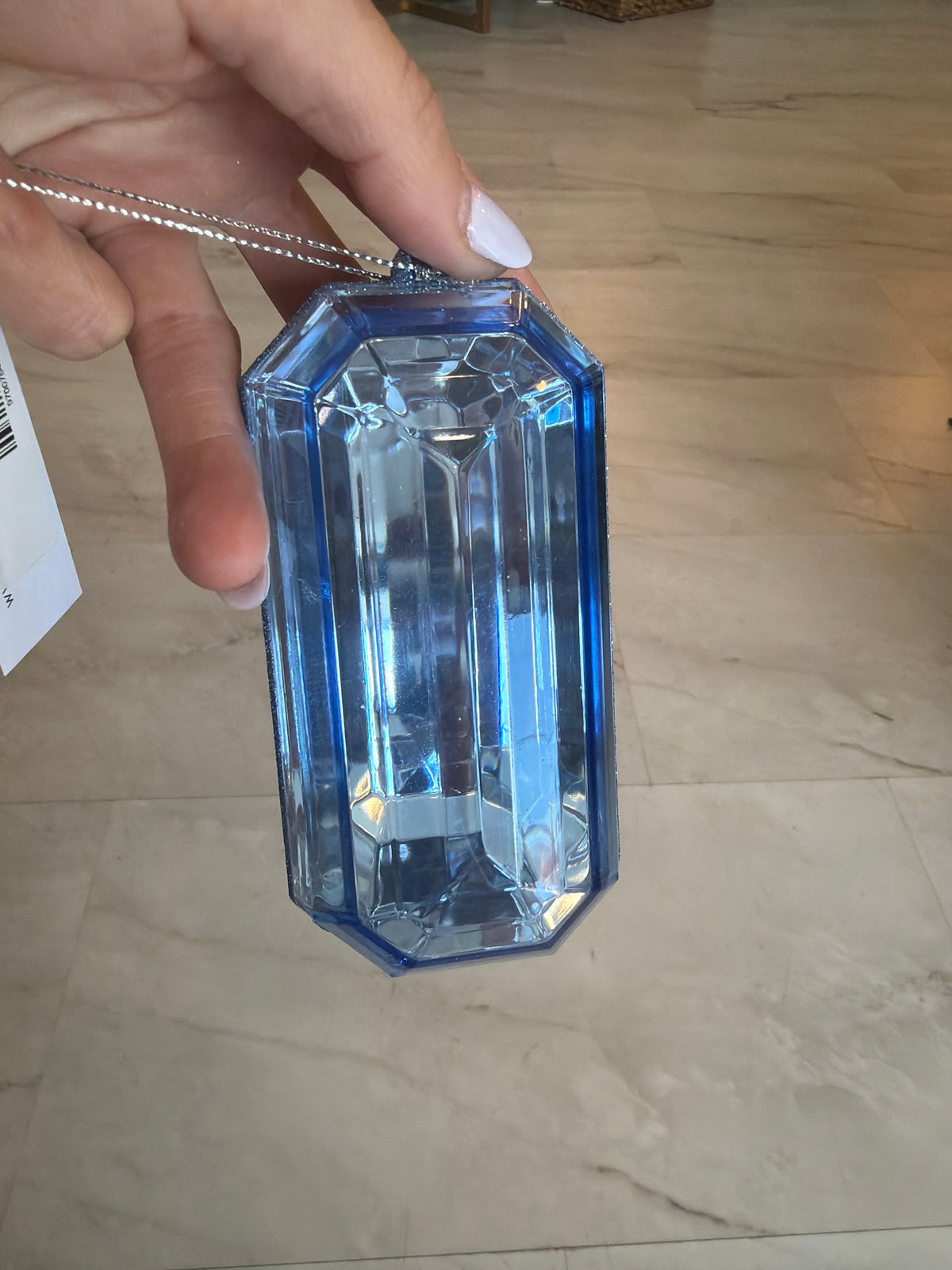 5" Rectangle Gem Ornament - Light Blue