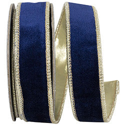 1 Inch X 5 Yards Navy/Gold Velvet Plush