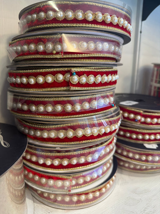 1" X 5 YD Red Pearl Borders Ribbon