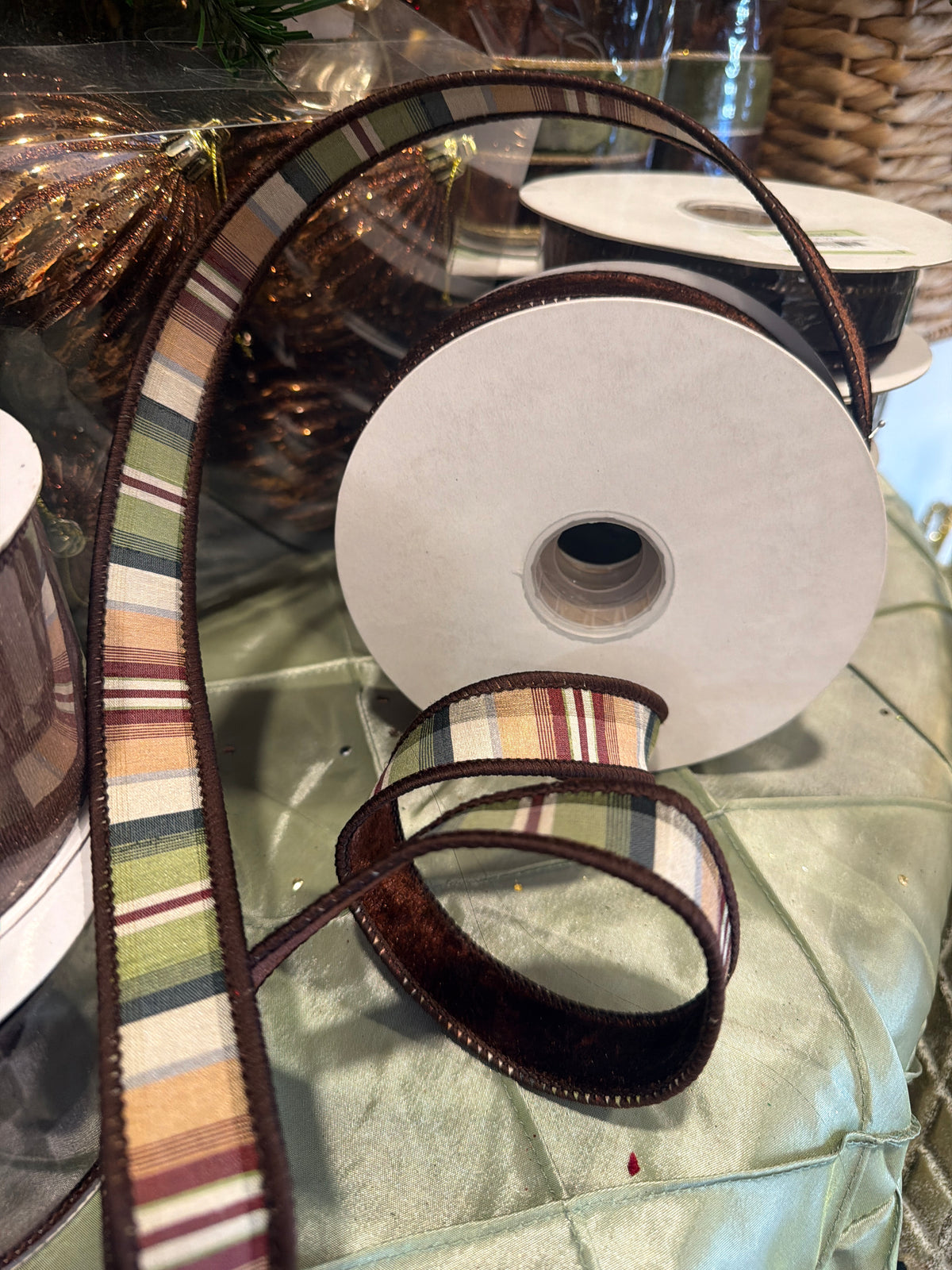 1" X 10YD Velvet Hunting Plaid Ribbon