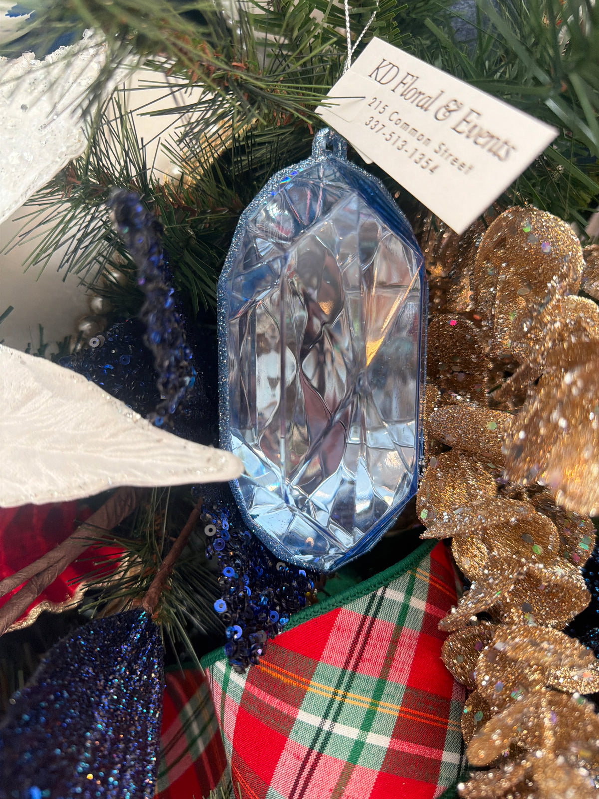 5" Oblong Gem Ornament - Light Blue