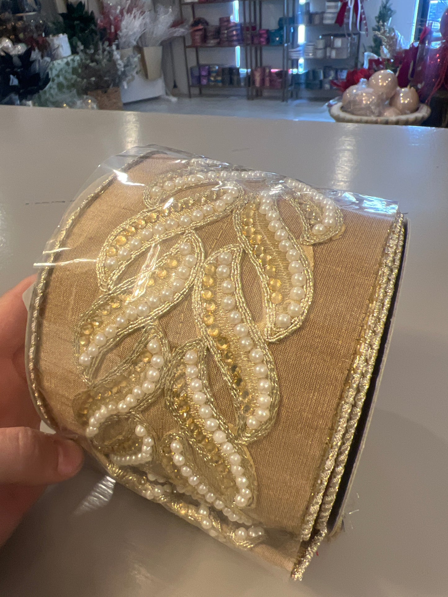 4 Inch X 5 Yard Jeweled Trim Ribbon