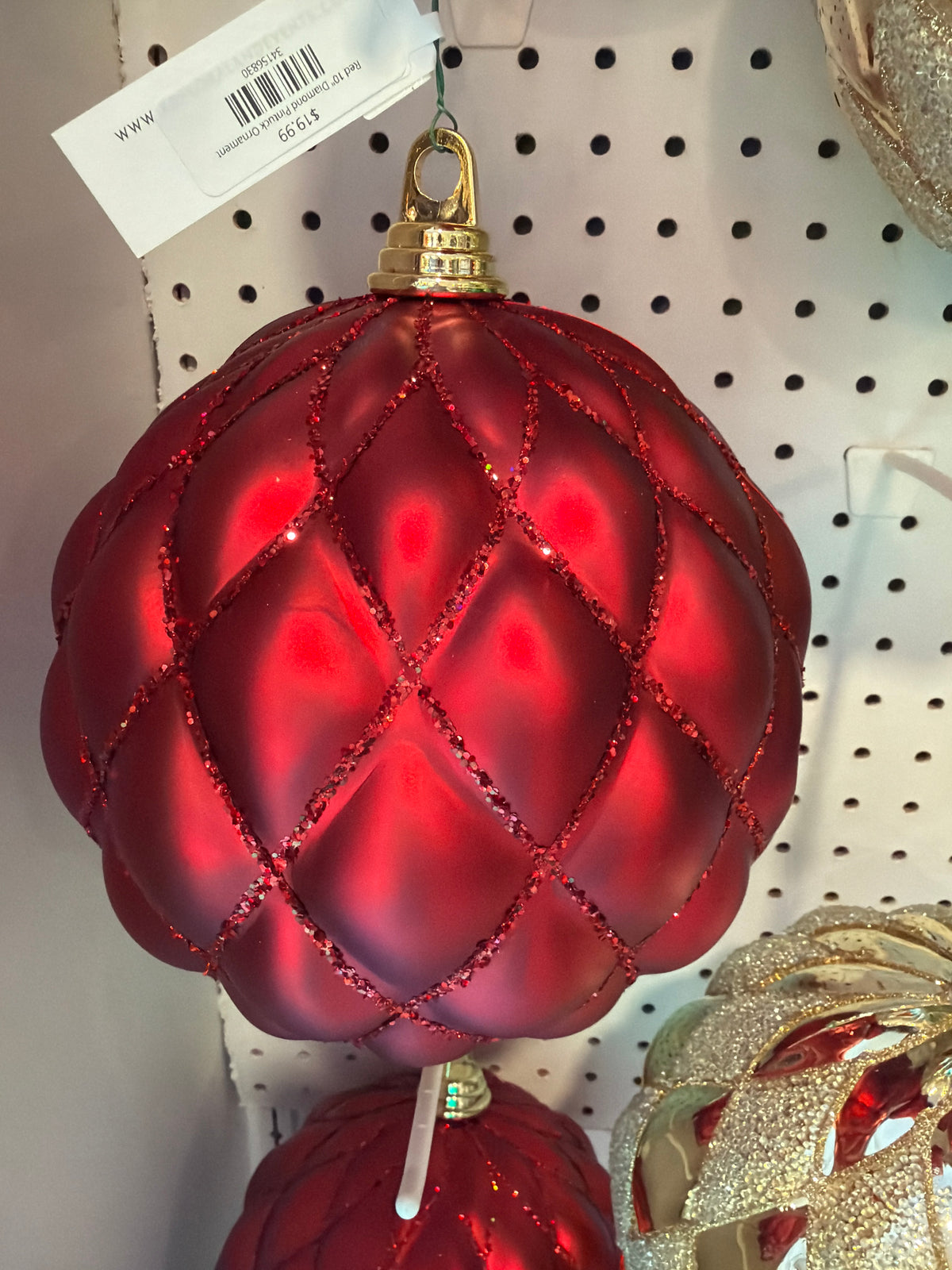 Red 10" Diamond Pintuck Ornament