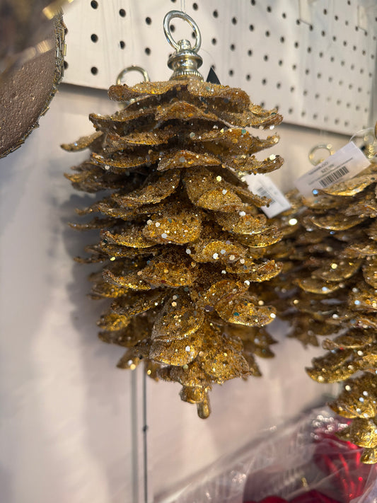10.25" Gold Glittered Pinecone Ornament