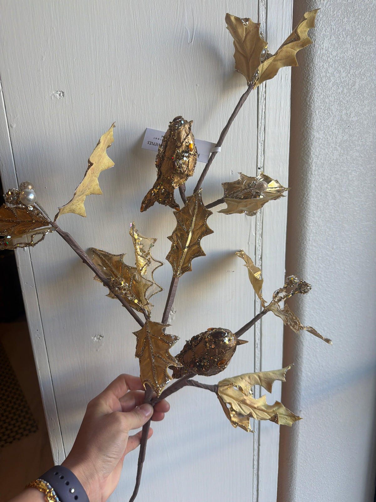 24" Holly Spray w/ Jewel Cardinal Stem