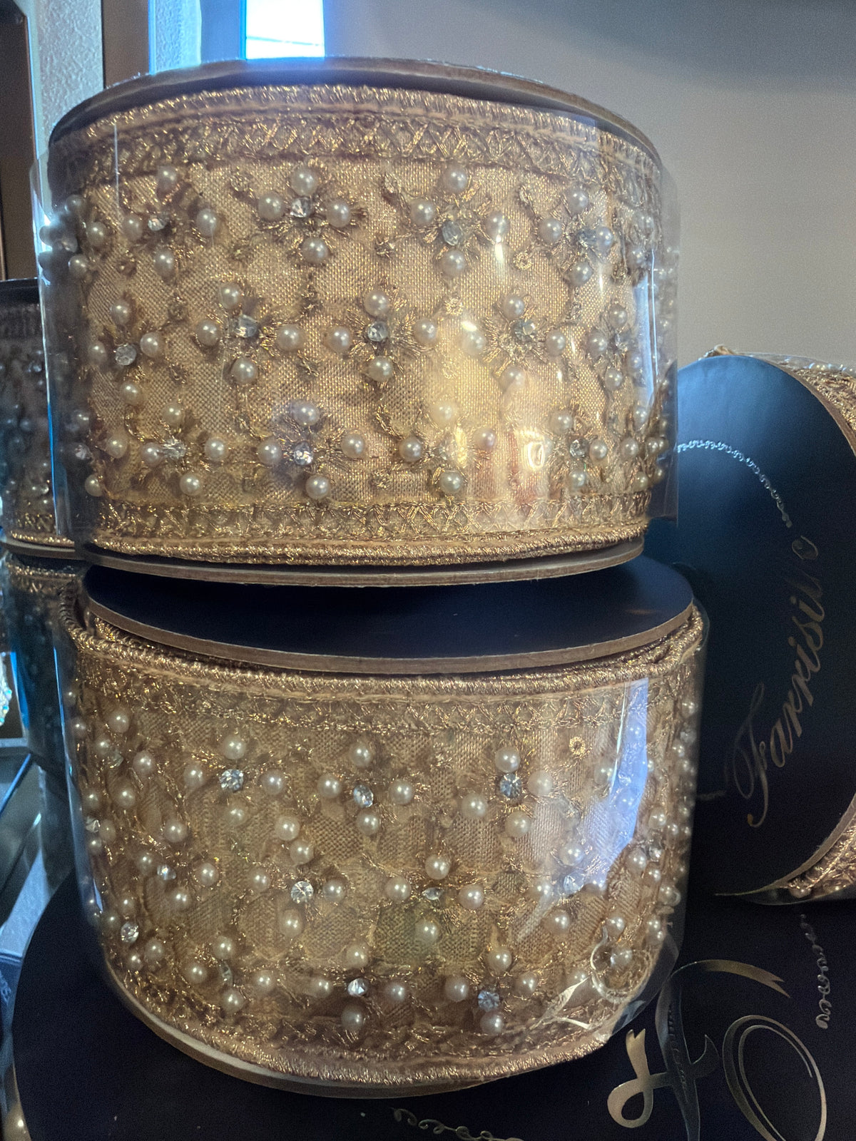 2"X5YD Champagne Chelsea Lattice Ribbon