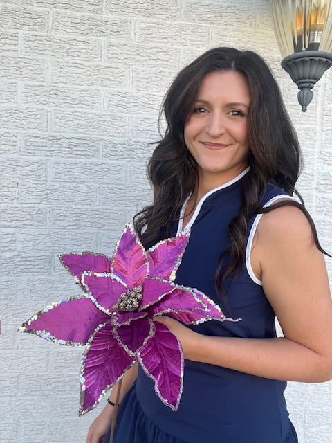 24" Fuchsia Velvet Poinsettia