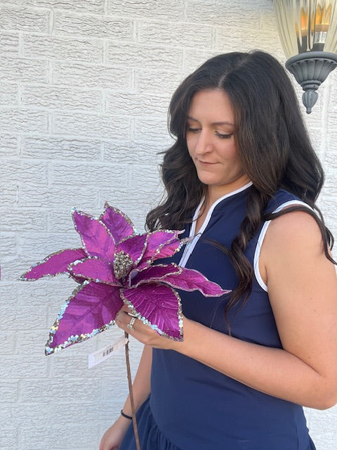24" Fuchsia Velvet Poinsettia