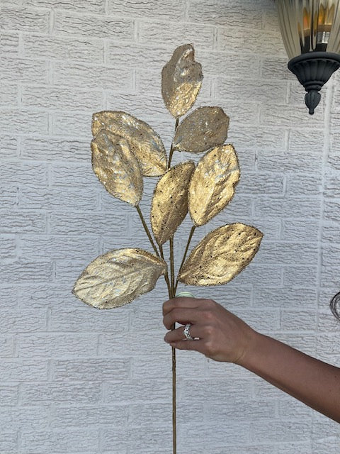 28 Inch Micro Beaded/Sequin Magnolia Leaf Spray