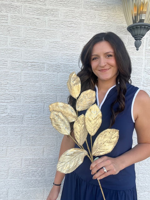 28 Inch Micro Beaded/Sequin Magnolia Leaf Spray