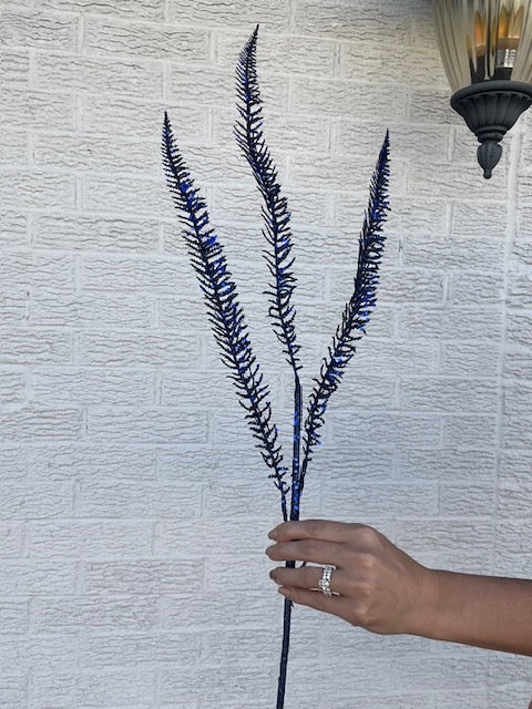 35 Inch Glitter Fern Spray - Midnight Blue