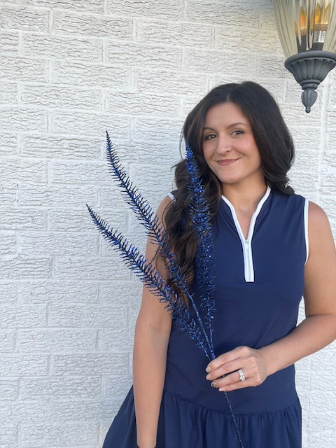 35 Inch Glitter Fern Spray - Midnight Blue