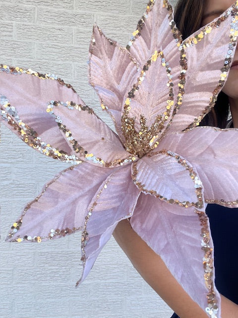 24" Pink Velvet Poinsettia