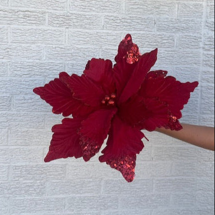 19 Inch Diameter Deluxe Velvet Poinsettia - Cranberry