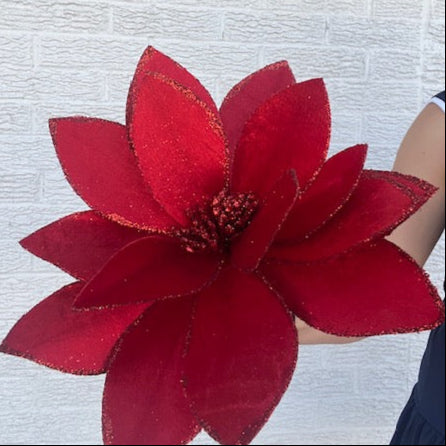 22" Red Velvet Sheen Glitter Poinsettia