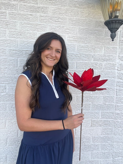 22" Red Velvet Sheen Glitter Poinsettia