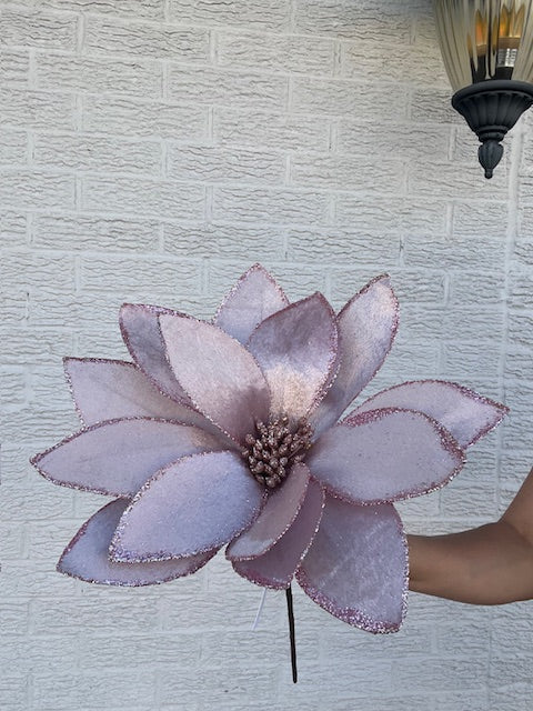 22" Pink Velvet Sheen Glitter Poinsettia