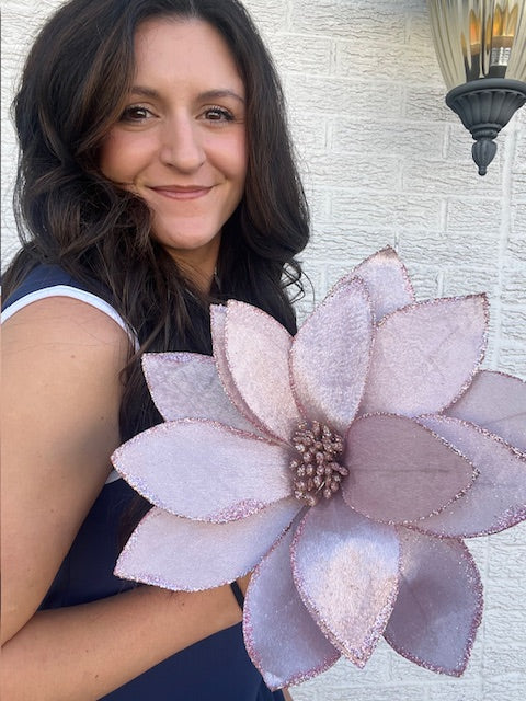 22" Pink Velvet Sheen Glitter Poinsettia