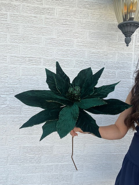 24 Inch x 17.5 Inch Diameter - Poinsettia Stem - Hunter Green