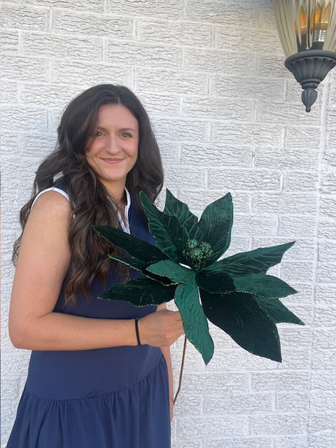 24 Inch x 17.5 Inch Diameter - Poinsettia Stem - Hunter Green