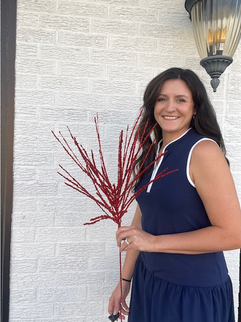 36 Inch Glitter Mini Berry Burst Spray - Red