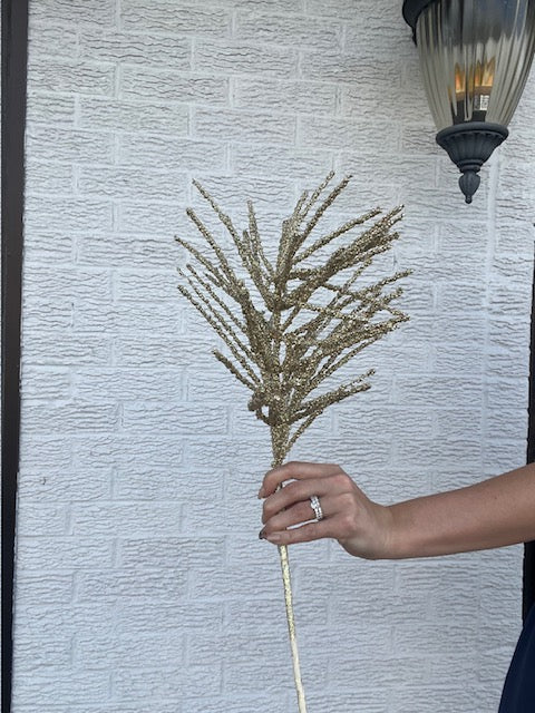 24 Inch Glitter Grass Spray - Champagne