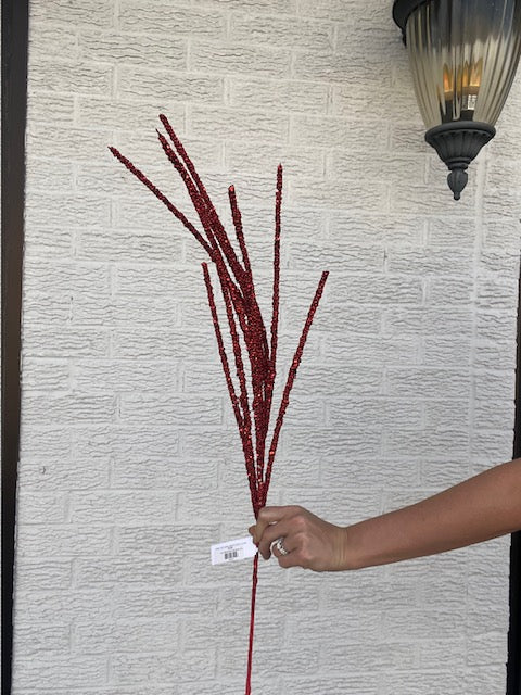 32 Inch Glitter Mini Grass Spray - Red