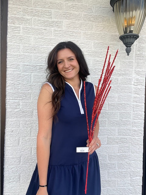 32 Inch Glitter Mini Grass Spray - Red