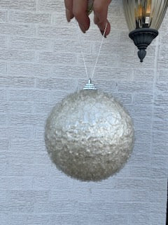 4 Inch Crackle Pearl Frosted Ball Ornament