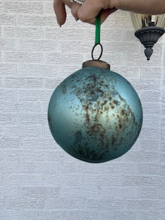 4 Inch Glass Ball Ornament Blue/Bronze