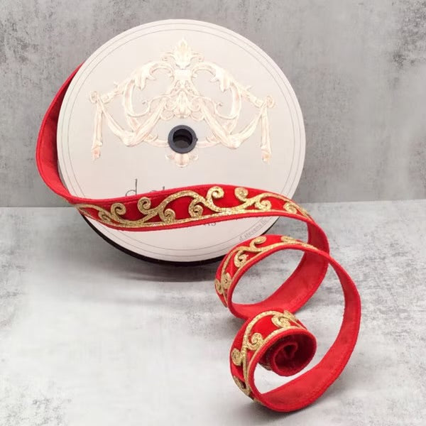 1 Inch X 10 Yards Red Velvet Scroll Ribbon