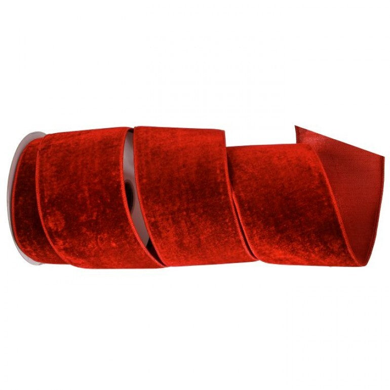 4 Inch x 10 Yard Sheldon Velvet Metallic Back Ribbon - Red