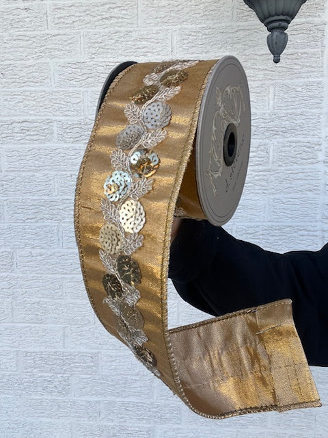 2.5 Inch X 5 Yard Gold Sequin Ribbon